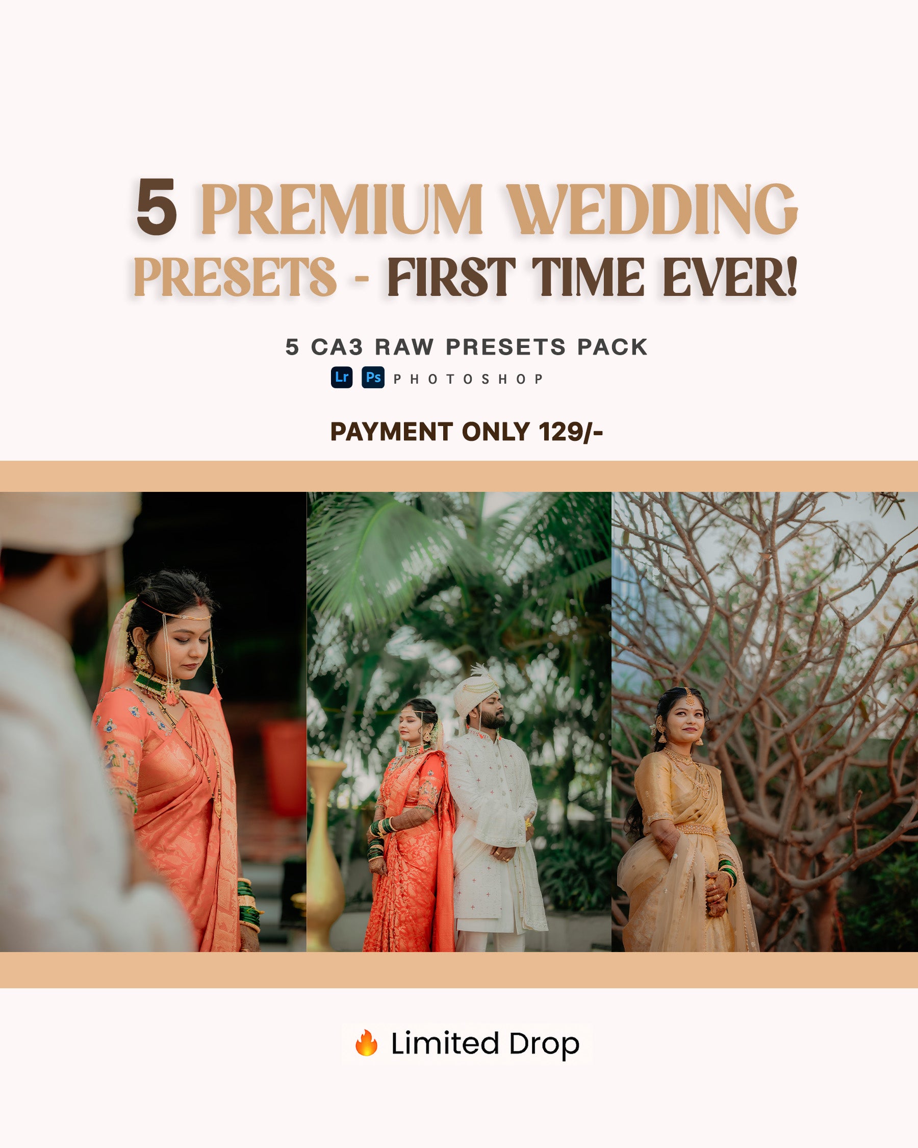 5 Premium Wedding Presets Pack | CA3 RAW Lightroom & Photoshop Presets
